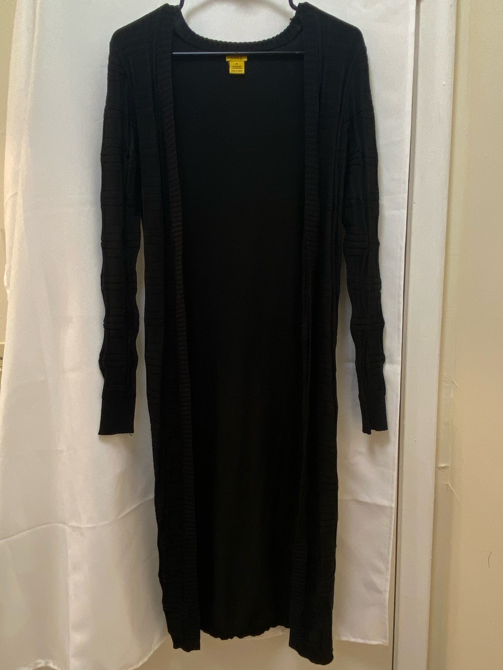 Daisy Long Black Open-Front Ribbed Cardigan